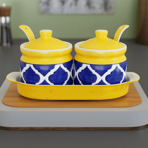 Moroccan Yellow Blue Carpet Pickle Jar(Set of 2) - The Earth Store - Multipurpose Jars